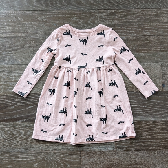 3/$15 - Old Navy Kids Pink Halloween Black Cat Print Dress Size 4T - Picture 1 of 4